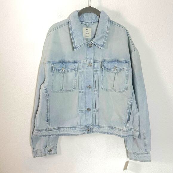 Free People Sidney Denim Jean Jacket in Sunkissed Light Blue Size XL NWT 70s - Picture 6 of 11